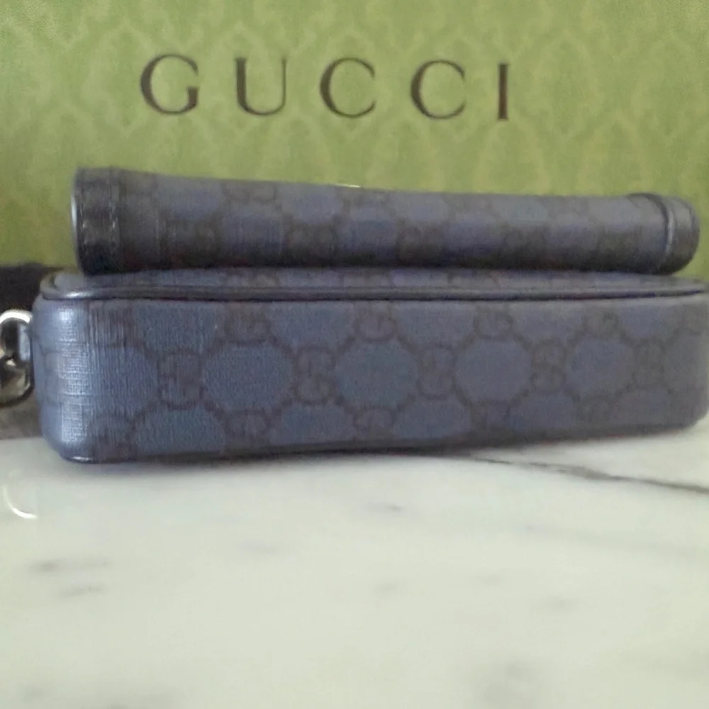 GUCCI GG MINI SHOULDER BAG GG SUPREME/SILVER HARDWARE 746308, Blue‎ Canvas